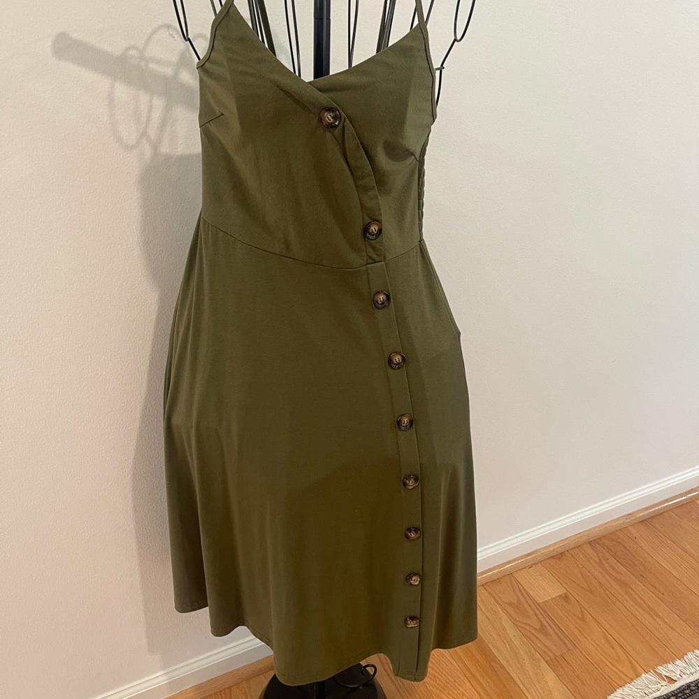 Olive Green Button-Down Dress